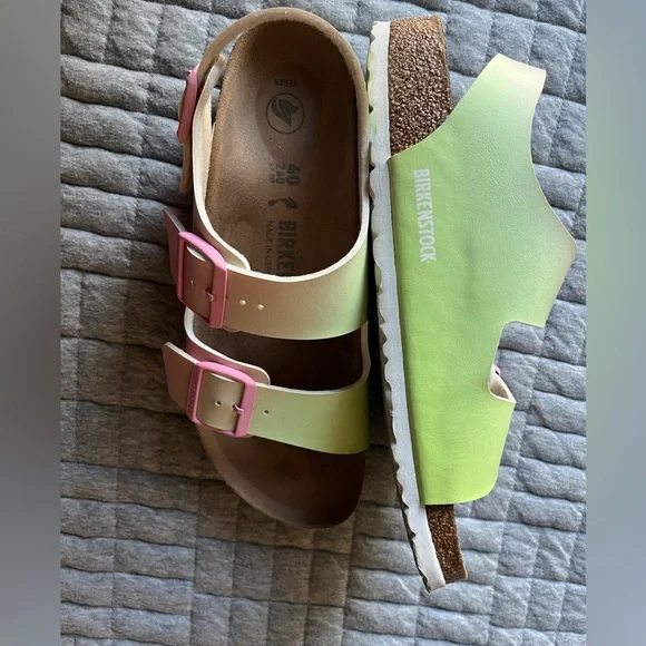 Birkenstock women’s Milano Birko-floor vegan sandals pink green ombre size 40 - Picture 4 of 8